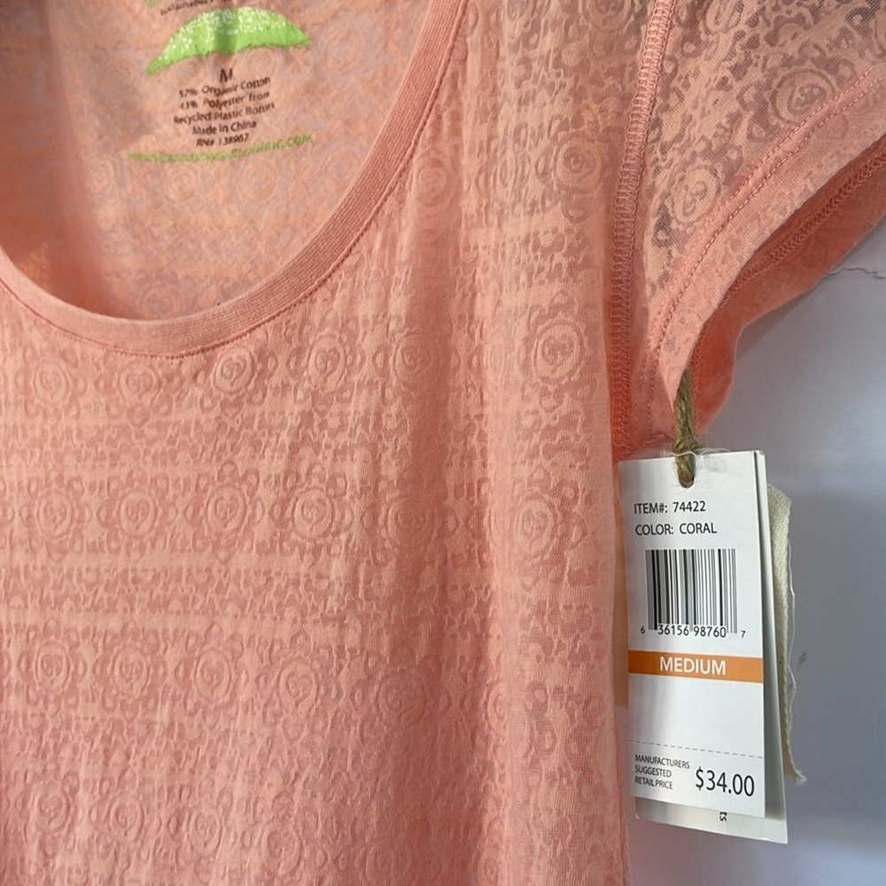 Earth Yoga Sheer Organic Cotton Blend Coral Peach Short Sleeve Tee Medium - Picture 10 of 14